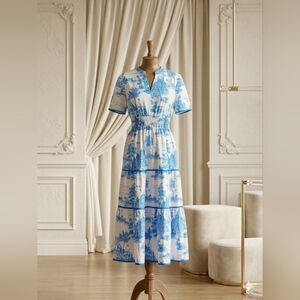 Blue & White Countryside Toile Maxi Dress – Rosa Clothing